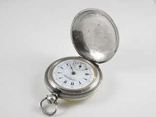 A Turkish open faced pocket watch with enamelled dial, subsidiary second hand by K Serkisoff & Co Constantinople,  contained in a silver full hunter case marked Billodes