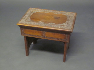 A rectangular carved Eastern Burmese hardwood folding table  with hinged lid 19"