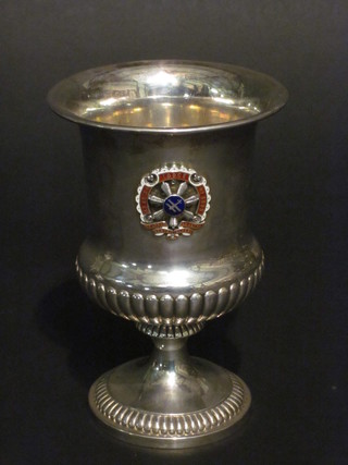 A silver and enamelled goblet shaped cup, presented to  Lieutenant Colonel R K Bagnall-Wild CMG CBE, First Worshipful Master of Adastra Lodge no. 3808, 8 ozs