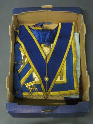 A quantity of Masonic regalia comprising Past Master's apron  and collar, London Grand Rank apron and collar, Royal Arch  Companion's apron and sash together with a Scottish Constitution  apron