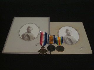 A group of 3 medals to 1671 Sgt. J A Harding Royal Flying  Corps comprising 1914-15 Star, British War medal and Victory  medal together with 2 black and white studio portraits of the  recipient