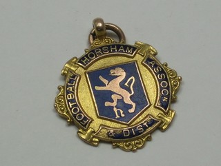 A 9ct gold and enamelled Horsham and District Football Association medal