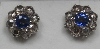 A pair of sapphire and diamond cluster earrings approx.  1.55/1.20ct