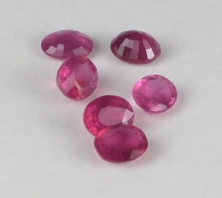 6 various oval cut rubies, approx 10ct total weight