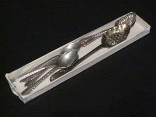 A Georgian silver berry spoon, 5 silver coffee spoons and 2  silver bottle spoons, 2 ozs