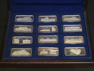 A set of 12 silver ingots depicting Royal Palaces 10 1/2 ozs