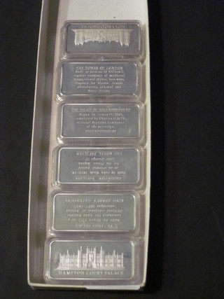 12 silver ingots depicting historic houses, 10 1/2 ozs