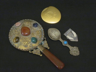 A Dior hand mirror, an Eastern hand mirror and a silver money  clip