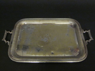 A rectangular engraved silver plated twin handled tea tray 16"
