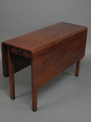 A 19th Century mahogany drop flap dining table, fitted 2  drawers, raised on square tapering supports 42"