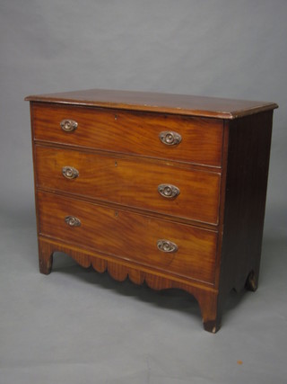 A Victorian walnut chest of 3 long drawers on bracket feet, 43"