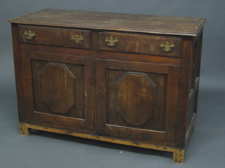 An 18th/19th Century oak dresser base, fitted 2 drawers above a  double cupboard, 50"