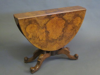 A Victorian figured walnut dropflap double gate pedestal Sutherland table, 36"