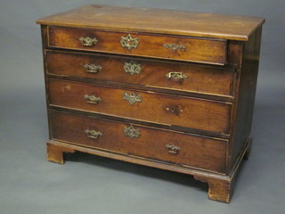 An 18th Century mahogany chest of 4 long drawers, raised on bracket feet 40"
