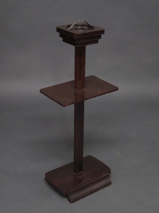An Art Deco mahogany pedestal ashtray 12"