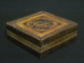 A 19th Century square Tonbridge ware box with hinged lid,  requires attention,