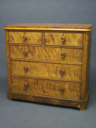 A Victorian bleached mahogany D shaped chest of 2 short and 3  long drawers with tore handles, raised on a platform base, 48"