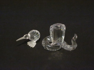 2 Swarovski crystal figures - kiwi 1" and cobra 2"