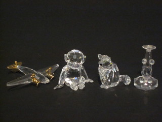 4 Swarovski crystal figures - aircraft 2", cat 2", monkey 2" and 1 other