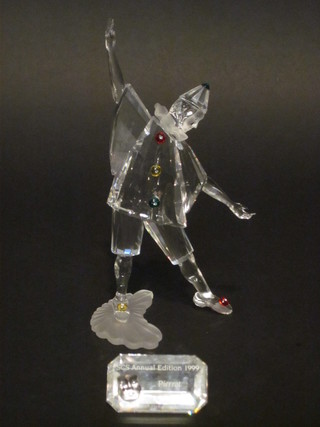 A Swarovski crystal 1990 figure of a standing Pierrot clown 8  1/2", f, complete with plaque