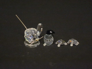 4 Swarovski crystal figures - 2 turtles, penguin and mouse