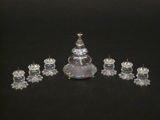 A Swarovski crystal figure of a Christmas Tree 3" and 6 pricket style candlesticks