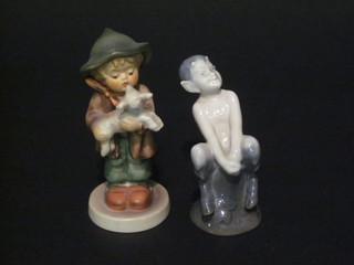 A Royal Copenhagen figure of seated Faun, base marked 1732 4" together with a Goebel figure - The Lost Sheep 4"