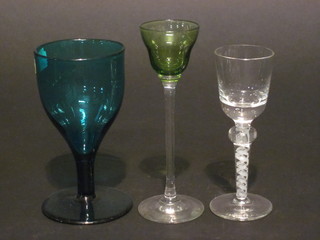 A cotton twist glass 5", a green wine glass and a green liqueur  glass