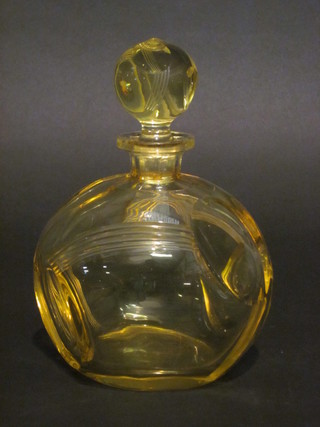 An Art Deco yellow tinted glass decanter of panelled form 8"   ILLUSTRATED