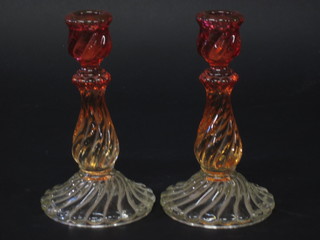 A pair of Baccarat glass candlesticks 7"