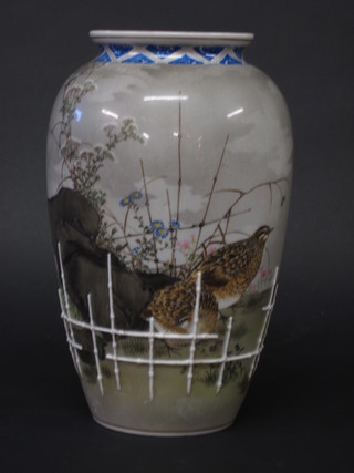 An Oriental porcelain vase decorated grouse 12"