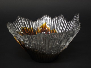 A brown and white Art Glass bowl 9"