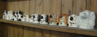 4 pairs of reproduction Staffordshire figures of dogs 6", 1  other figure and 6 various Staffordshire money boxes
