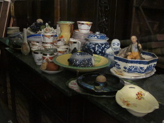 An Art Deco style pottery bowl, a ribbonware dish, an Oriental  jar and cover and a large collection of decorative ceramics