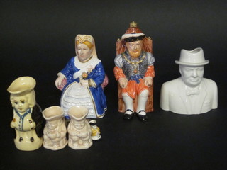 A white glazed Toby jug in the form of Winston Churchill 6" and  a collection of other decorative Toby jugs