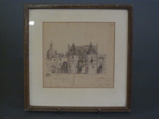 A stitch work picture on silk - Dieppe monogrammed GH 5 1/2"  x 5" contained in an oak frame the reverse marked The Medici  Society
