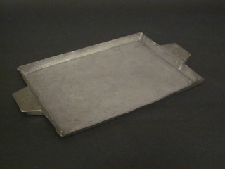 A rectangular planished pewter twin handled tea tray marked  Hutton Sheffield 16"