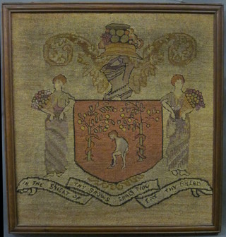 A Victorian Berlin woolwork panel decorated the Arms of The Worshipful Company of Gardeners 23 1/2" x 22"