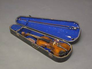 A violin with 2 piece back, labelled Jacobus Stainer in Adafam  Prope Oenipontum 1760, contained in a wooden carrying case