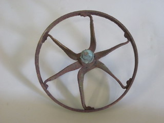An "18th Century" 6 spoked wheel barrow wheel 15"