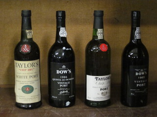 A bottle of Dows 1985 Vintage Port, a bottlw of Downs 1986  Quinta do Bomfim vintage port and a 2 bottles of Taylors chip  dry