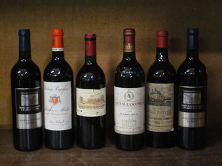 A bottle of 1996 Chateau Lascombes Margaux, a bottle of 1993  Chateau Jordi Medoc, a bottle of 2001 Chateau Poujeaux Moulis-en-Medoc, a bottle of 1962 Chateau Leoville Poyferre  Saint Julien and 2 bottles of Berry Brothers Extraordinary Claret