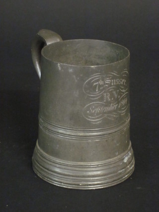 A Victorian pewter pint tankard engraved 7th Sussex RV  September 1864