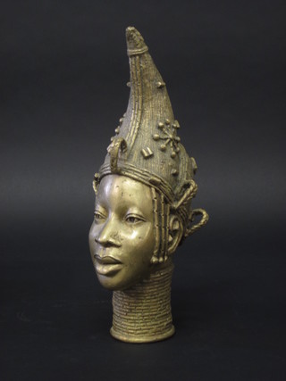 A Benin style bronze portrait bust of a lady 13"