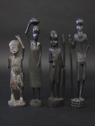 4 various African carved wooden figures