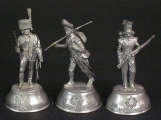 3 pewter figures of soldiers - Scots Guards and a Hussar