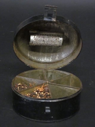 A Victorian circular spice box complete with grater 6 1/2"