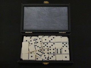 A set of plastic dominoes, cased