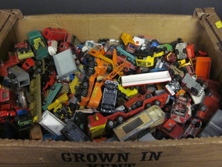 A box containing a collection of toy cars