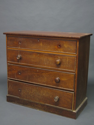 A 19th Century mahogany chest of 4 long drawers, raised on a  platform base 42"